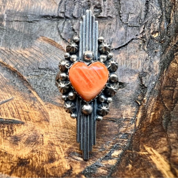 Hand Crafted Jewelry - 925 Sterling Silver & Spiny Oyster Heart Ring Size 8 •Southwestern•